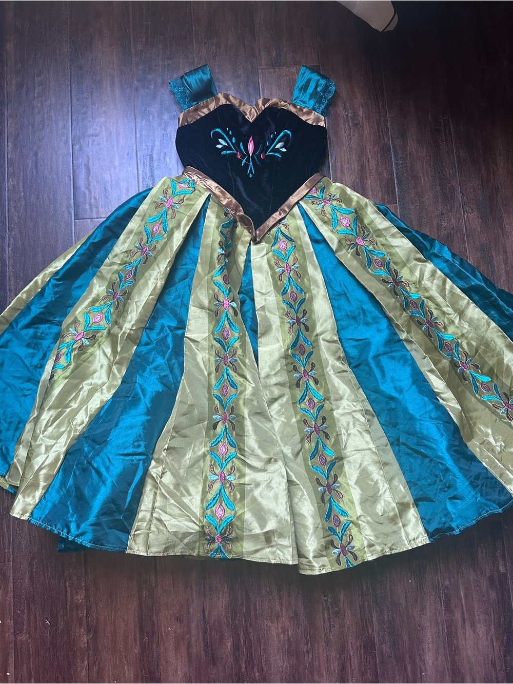 Chasing Fireflies Disneys Frozen Anna Teal and Gold Embroidered Princess Gown
